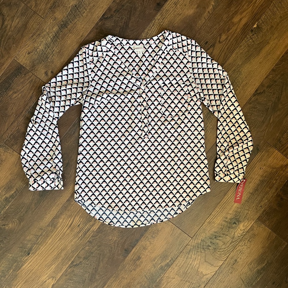 Flowing Long Sleeve Blouse - pink, navy, white
